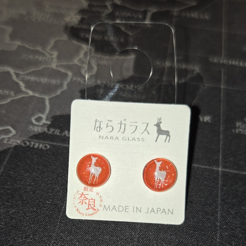 Nara Glass Red Orange Deer Earrings